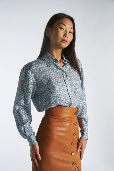 BURBERRY silk blue printed shirt blouse