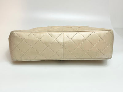 CHANEL Jumbo Single Flap Beige Clair Lambskin Leather Silver Hardware with box