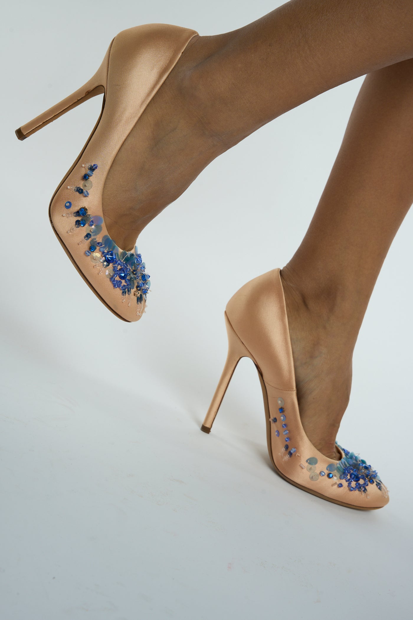 MIU MIU pink satin heels with blue beads size 38