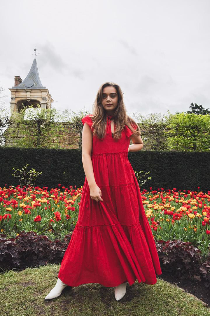 WIGGY KIT red ruffled maxi dress size M RRP approx. : £385