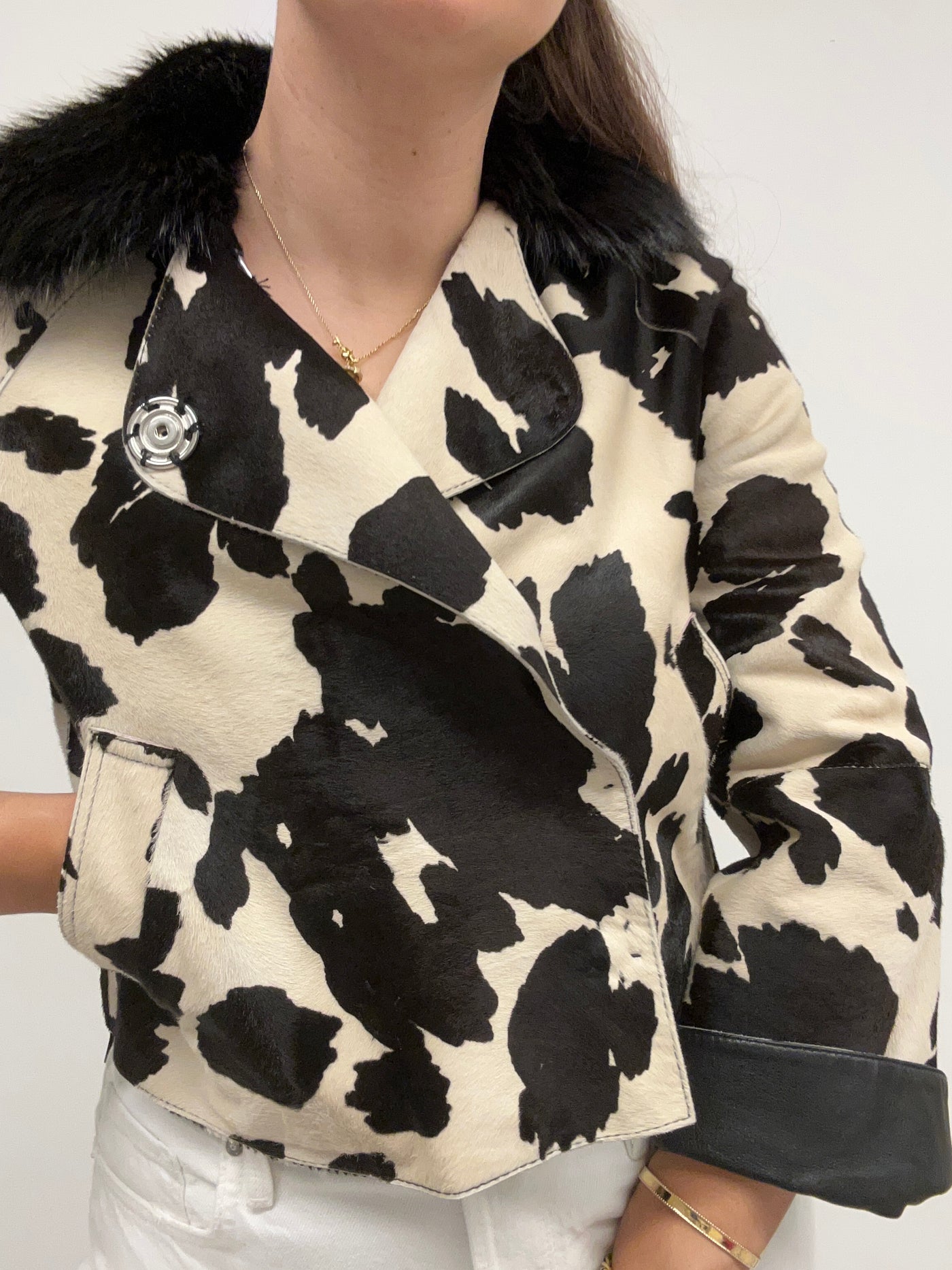 DOLCE GABBANA cow calfskin & lambskin leather jacket size 40