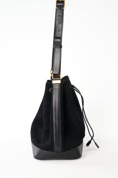 SAINT LAURENT suede monogram bucket bag