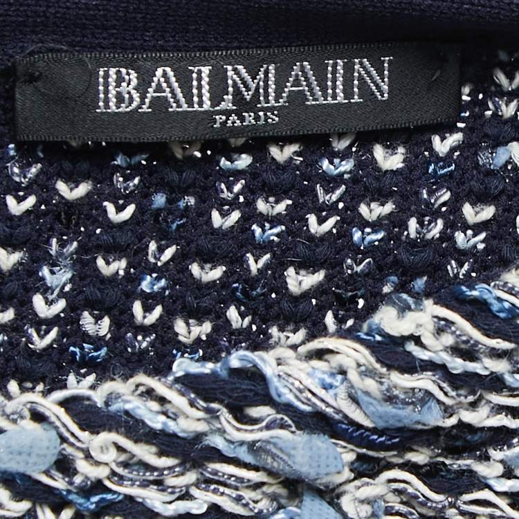 BALMAIN blue fringes mini dress with gold lion head buttons size 36