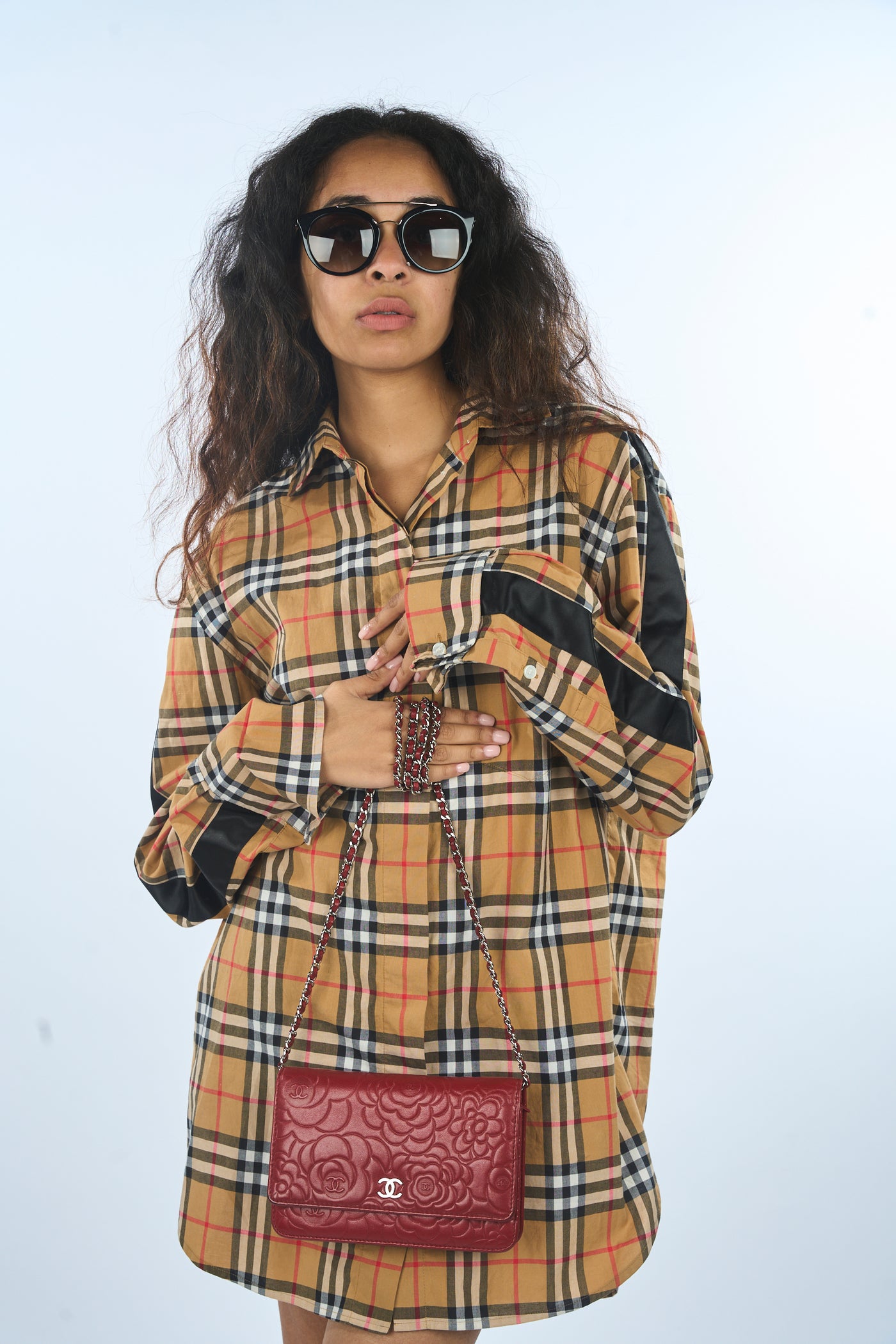 BURBERRY checked shirt with black detail on sleeves