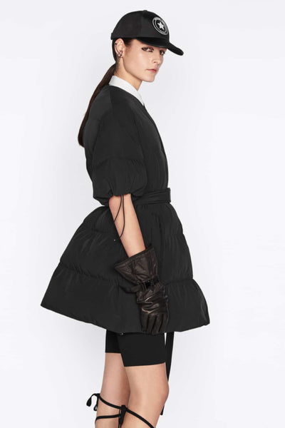 CHRISTIAN DIOR Black Matte Puffer Drawstring Belted White Star Logo Jacket Oversized size s