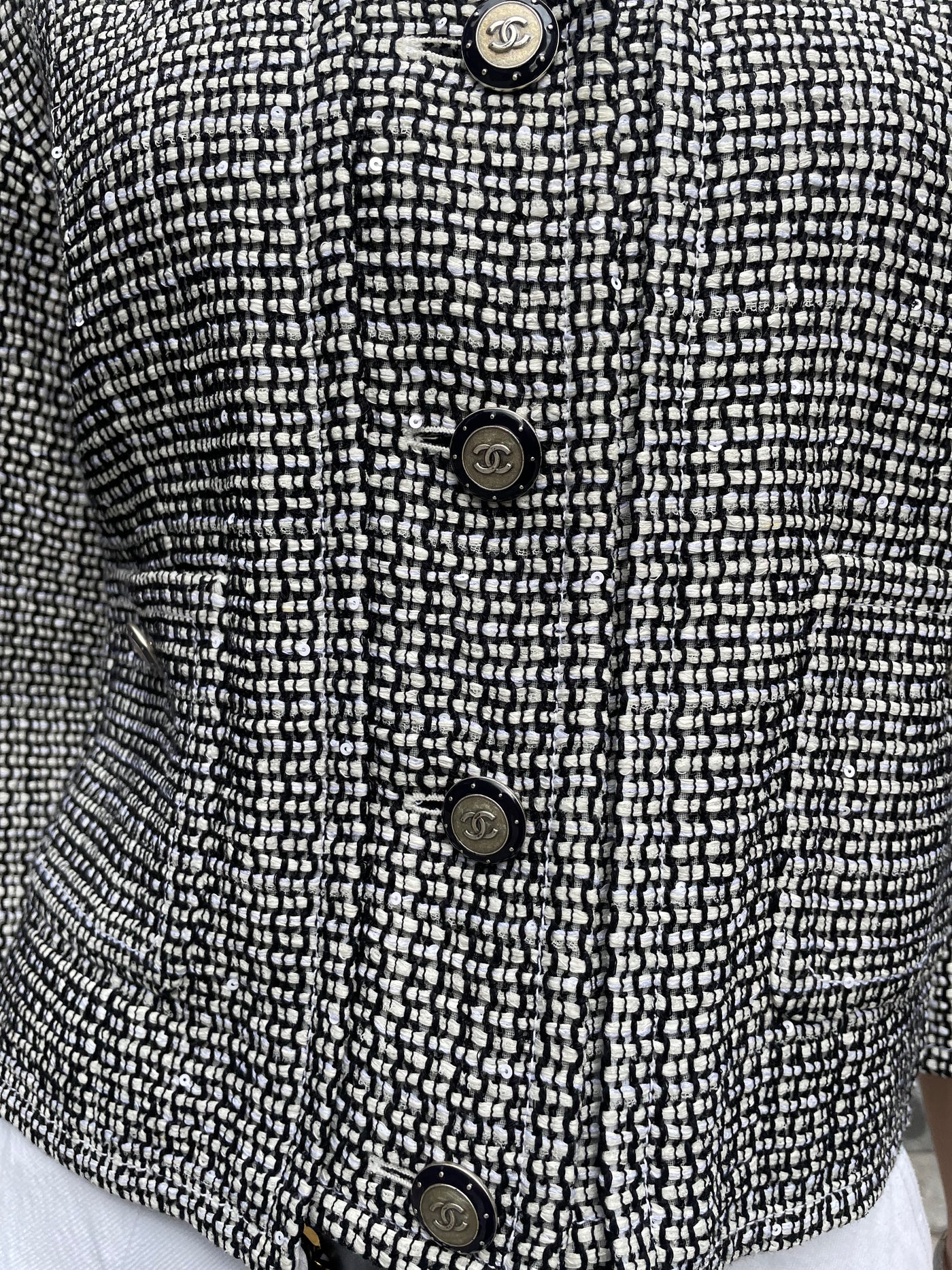 CHANEL sequin black & white evening jacket size 42
