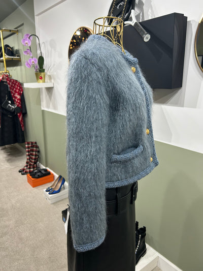 CELINE blue brushed mohair cardi jacket size XS