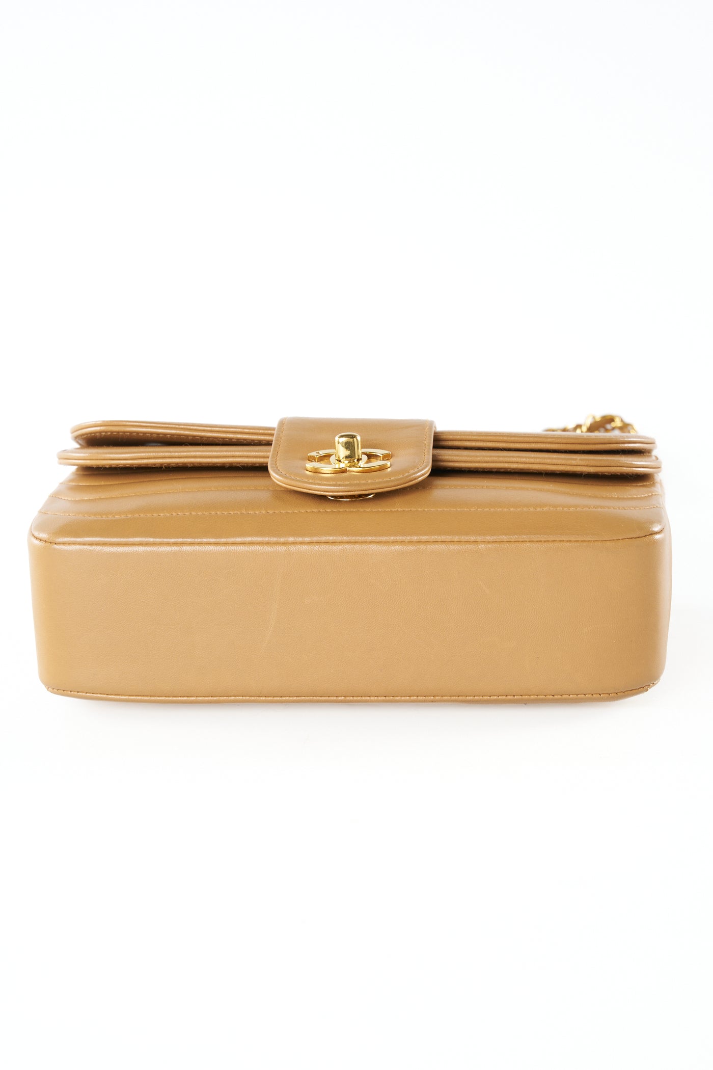 CHANEL rare caramel double flap wave leather handbag