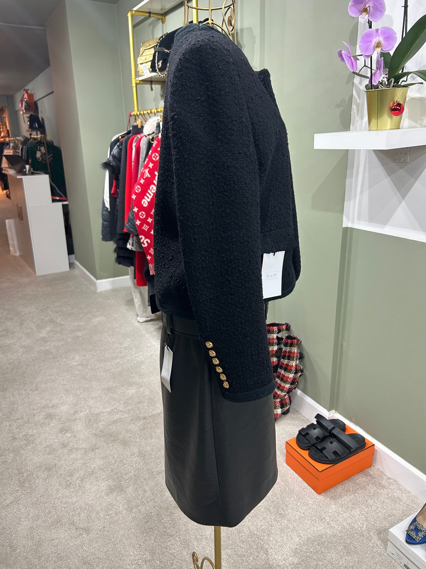 CELINE black chasseur jacket boucle with signature buttons size 40