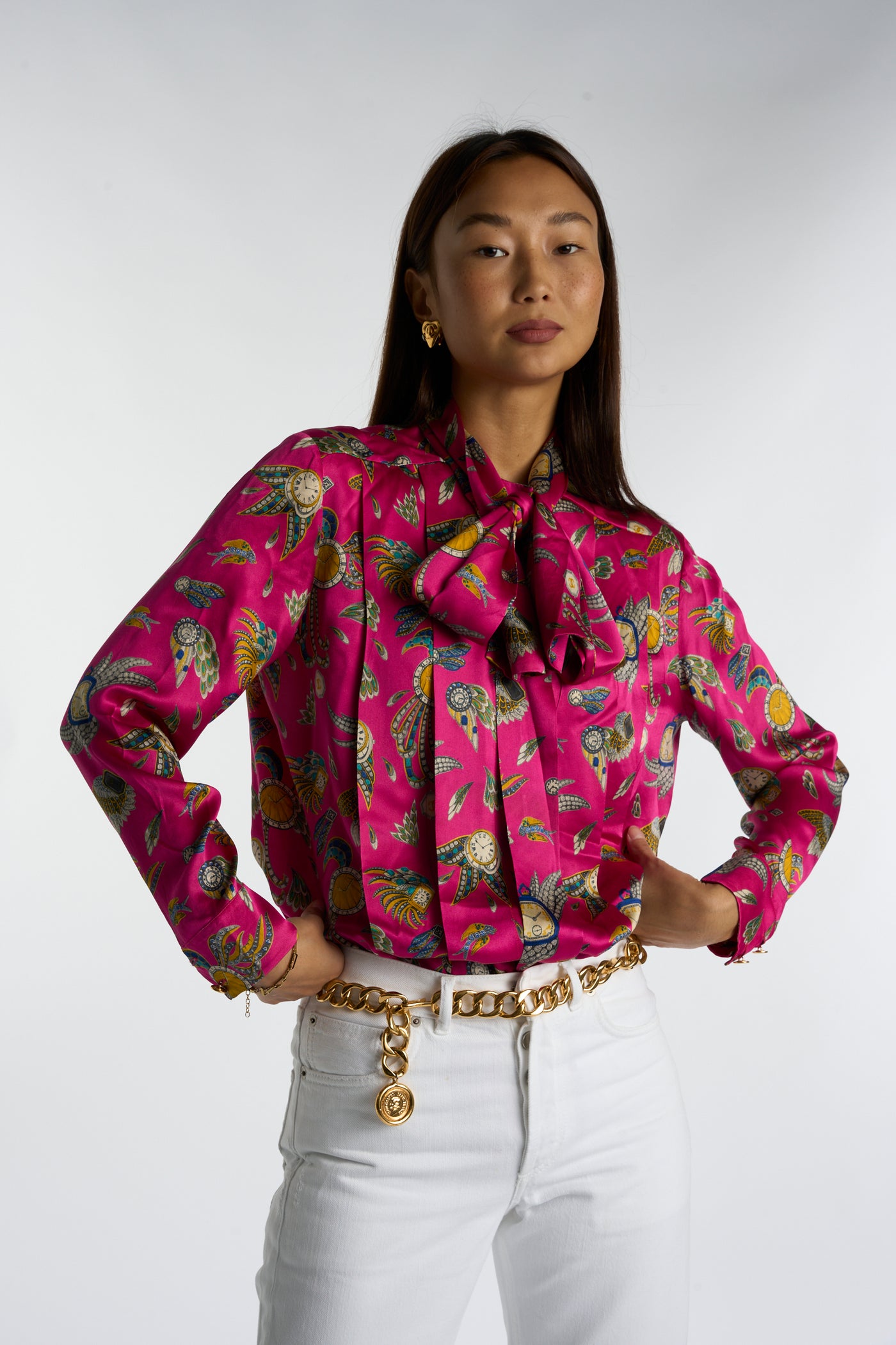 CHANEL F/W 1991 hot pink print silk blouse