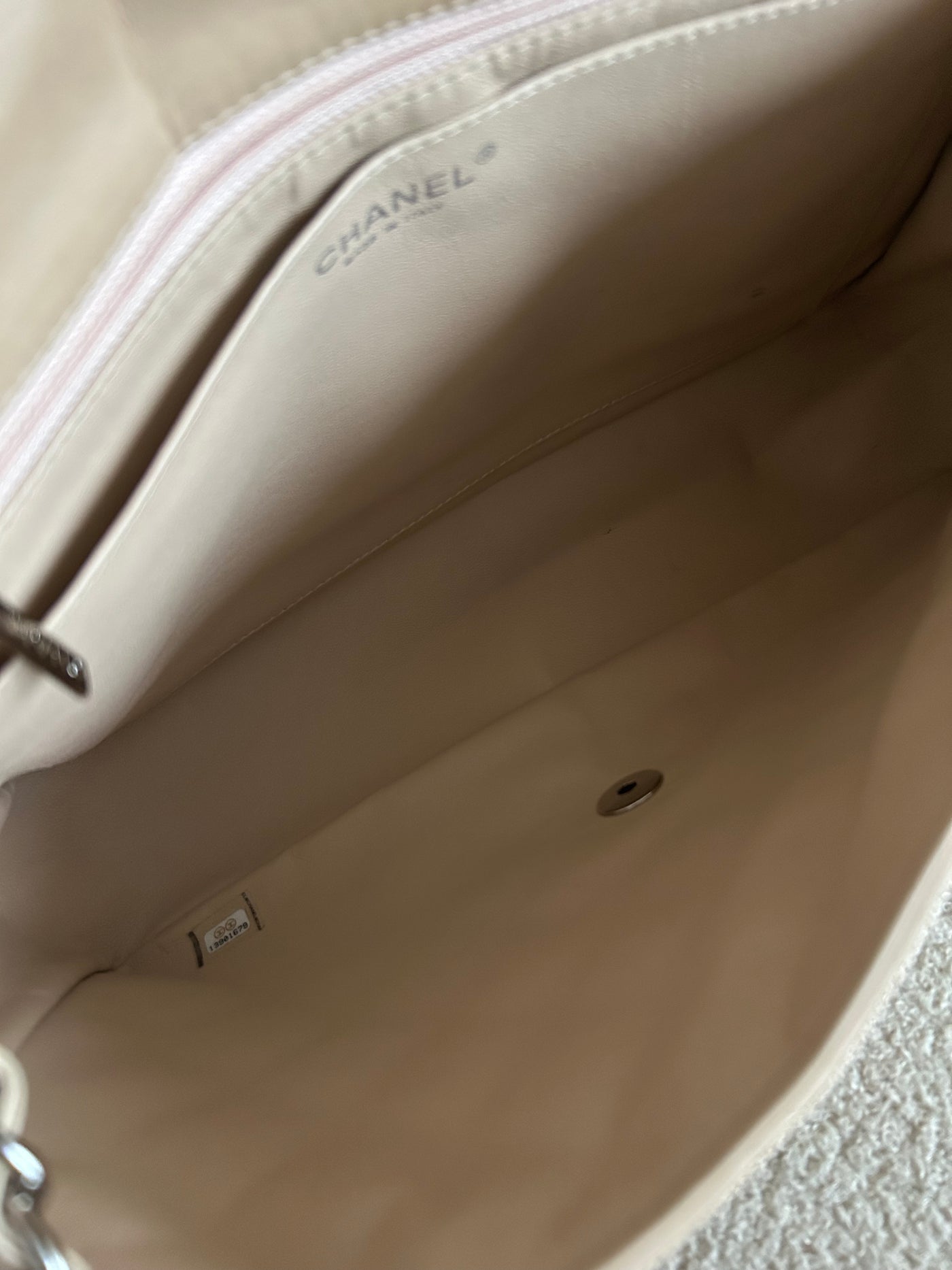 CHANEL Jumbo Single Flap Beige Clair Lambskin Leather Silver Hardware with box