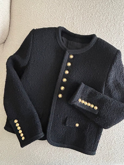 CELINE black chasseur jacket boucle with signature buttons size 40