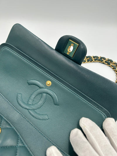 CHANEL medium classic double flap teal lambskin with gold hardware RRP: £8850