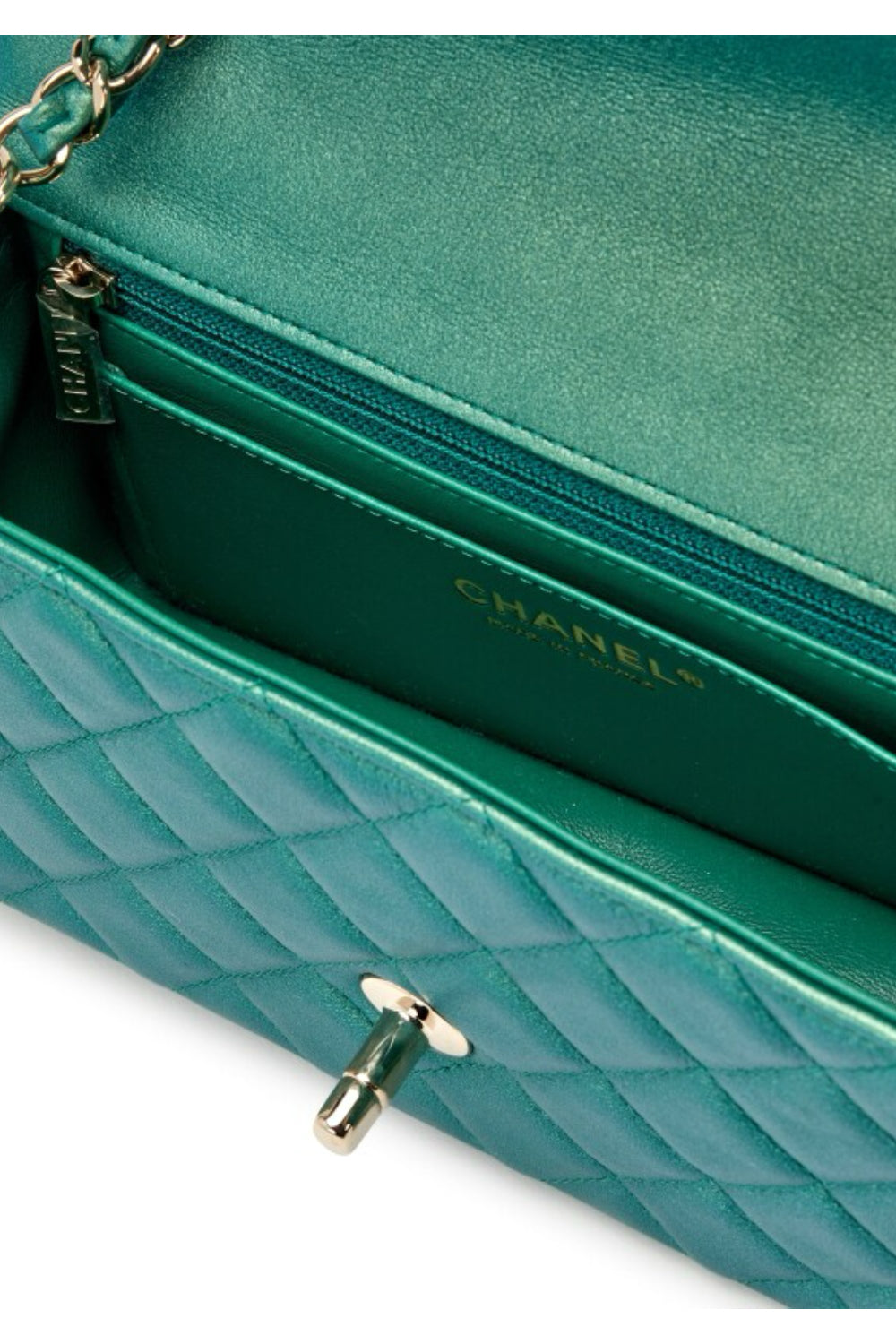 CHANEL Rare Mini Emerald Green Iridescent Handbag 22A- FULL SET