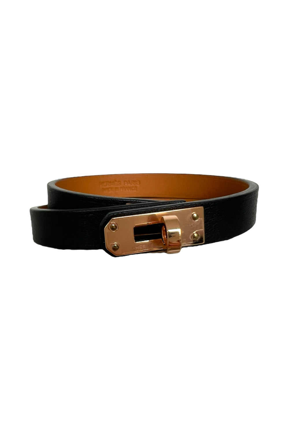 HERMES Kelly Double Tour bracelet Swift Noir Rose Gold Unworn with box