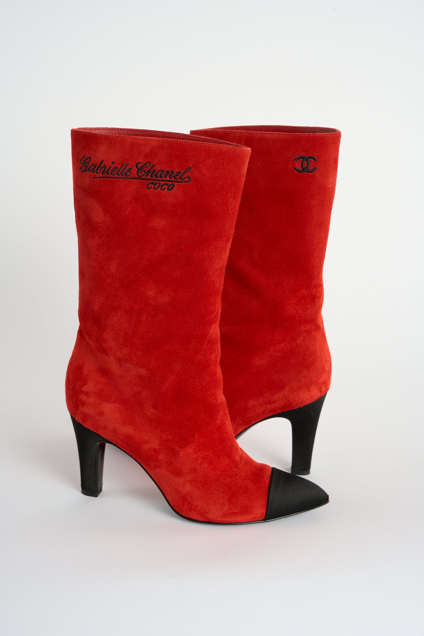 CHANEL red suede boots size 36 with box