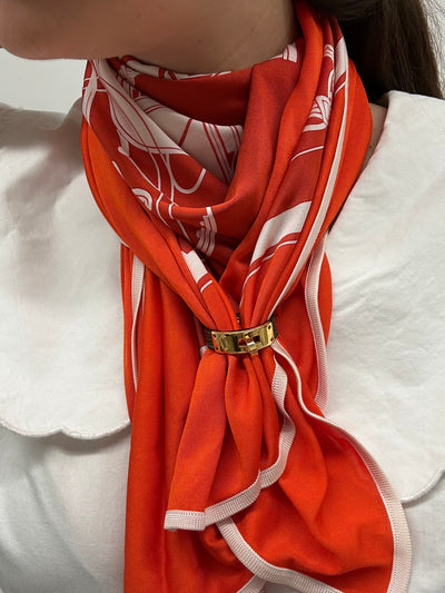 HERMES Ring Scarf Green Lizard Exotic Skin Gold Hardware with box