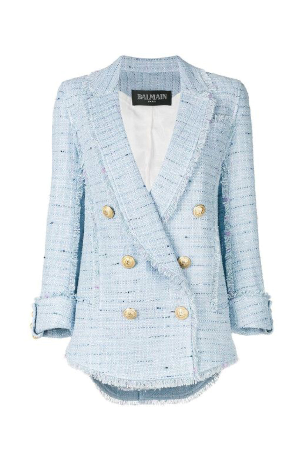BALMAIN Blue tweed double breasted blazer jacket size 38
