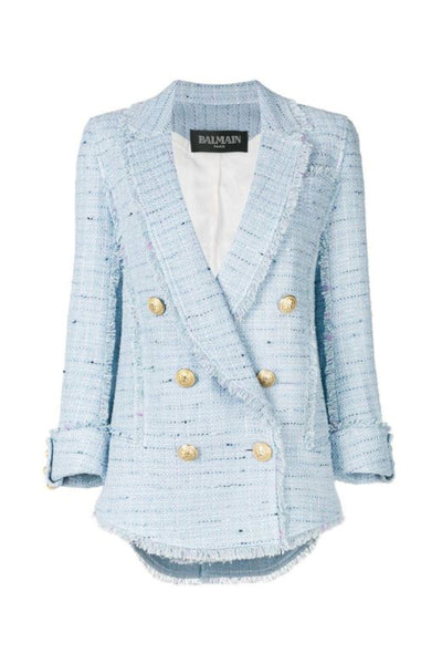 BALMAIN Blue tweed double breasted blazer jacket size 38