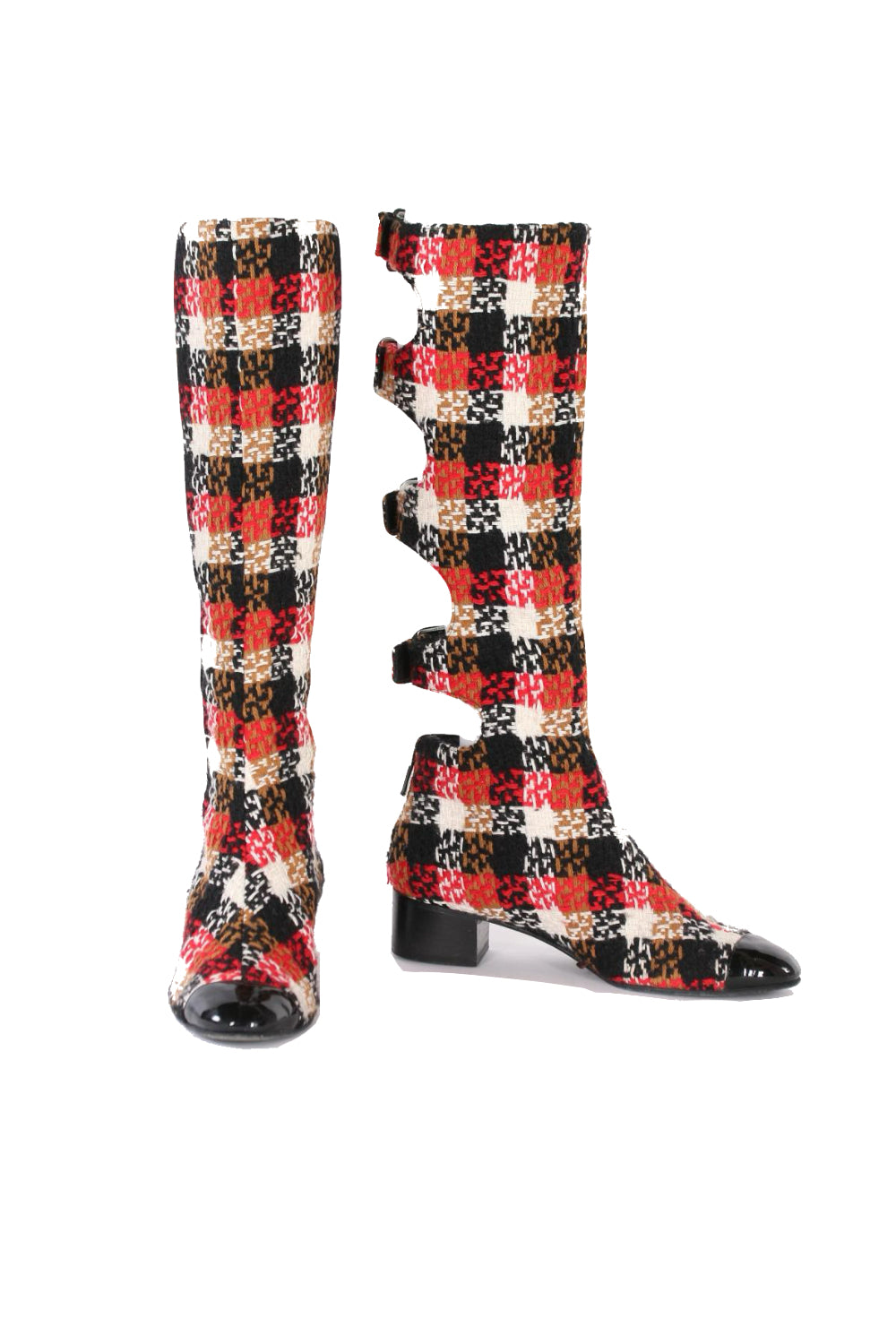 CHANEL Fall 2007 Tweed Boots with black patent cap toe size 39