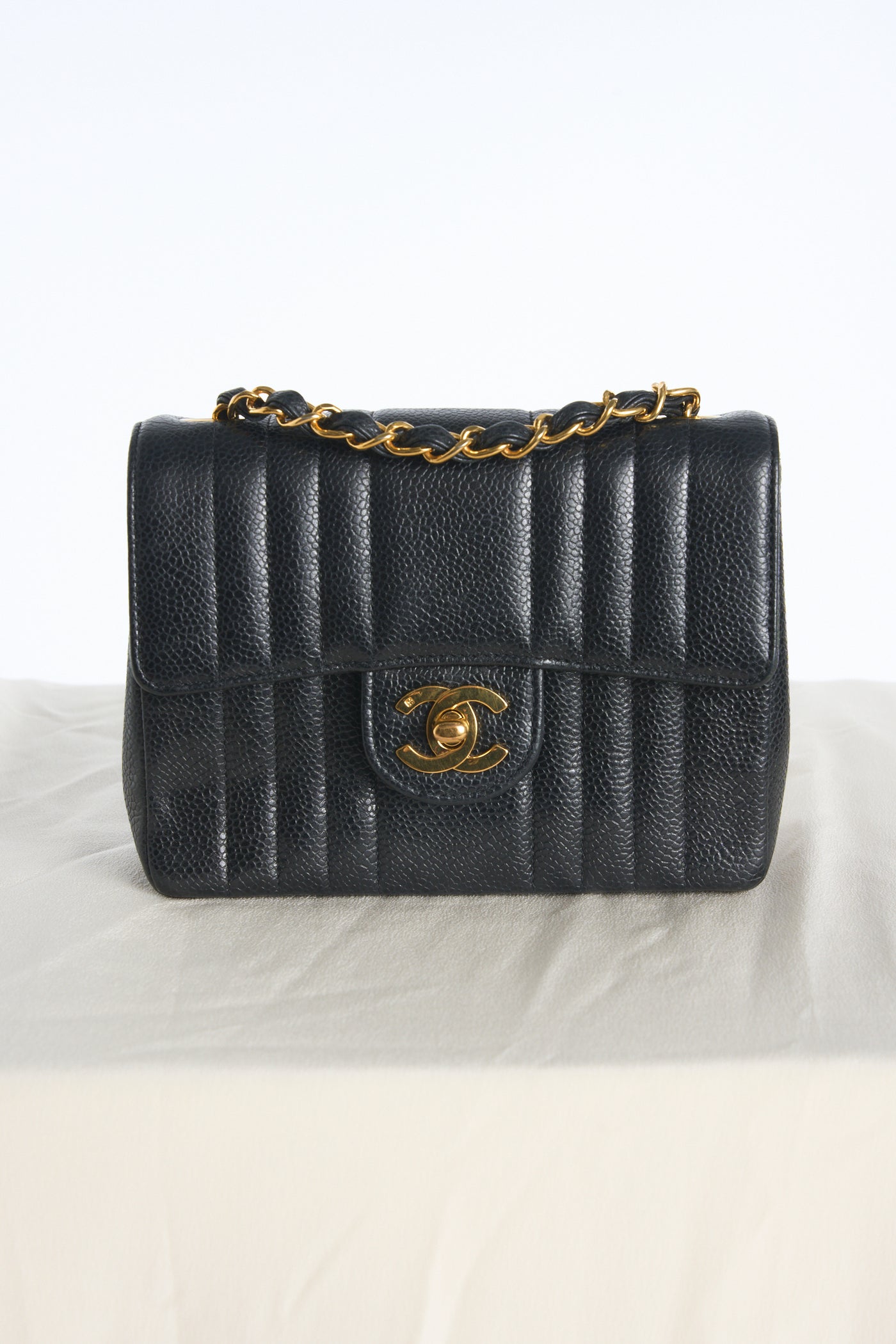 CHANEL rare mini square caviar vertical with gold hardware