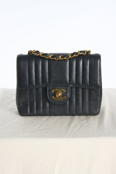 CHANEL rare mini square caviar vertical with gold hardware