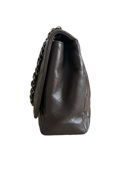 CHANEL Maxi espresso brown caviar leather with silver hardware current RRP €11700