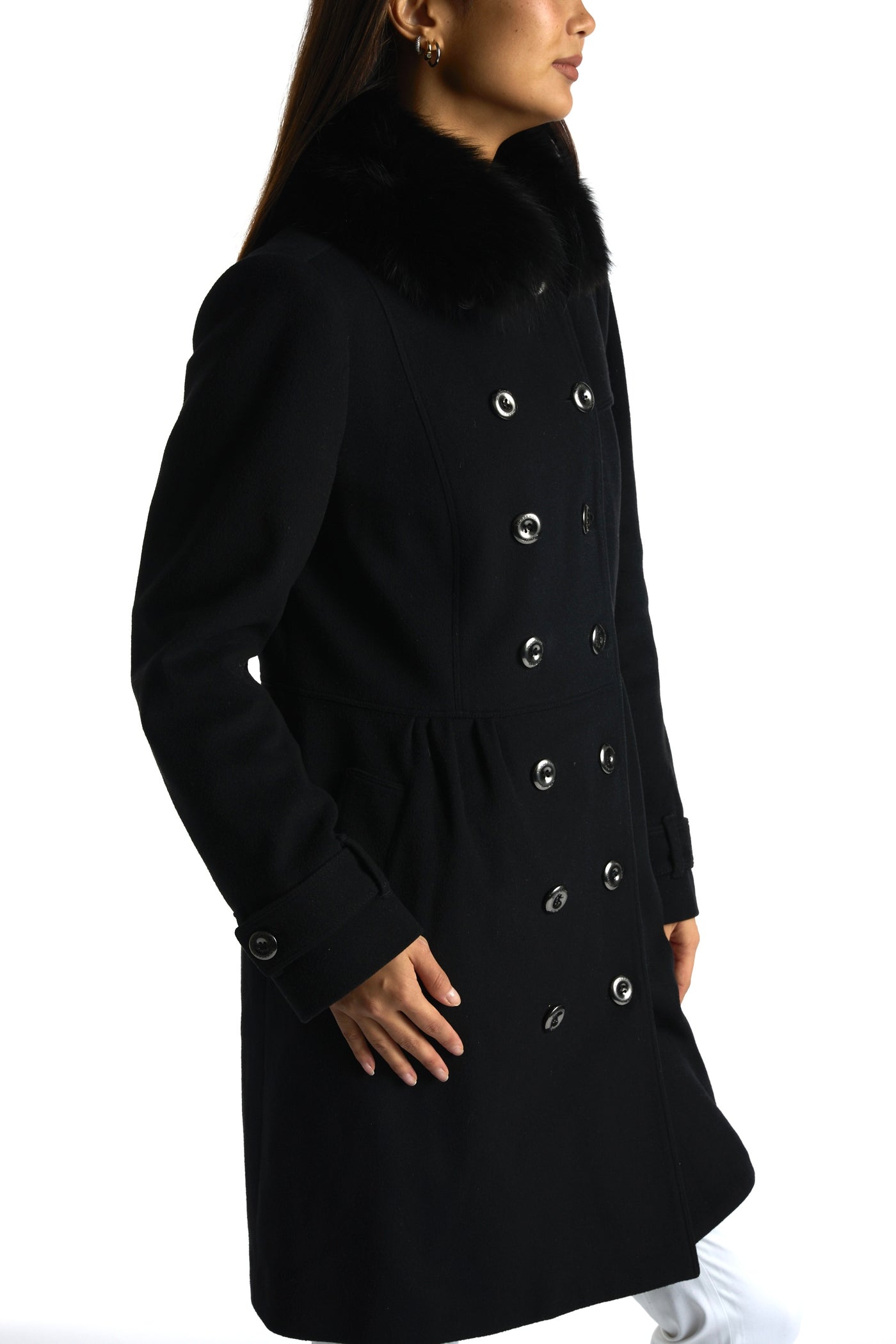 BURBERRY wool cashmere coat with fox fur collar