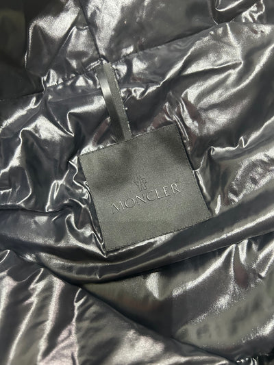 MONCLER Anwar Black Matte Pull Jacket with White Logo Print Hood