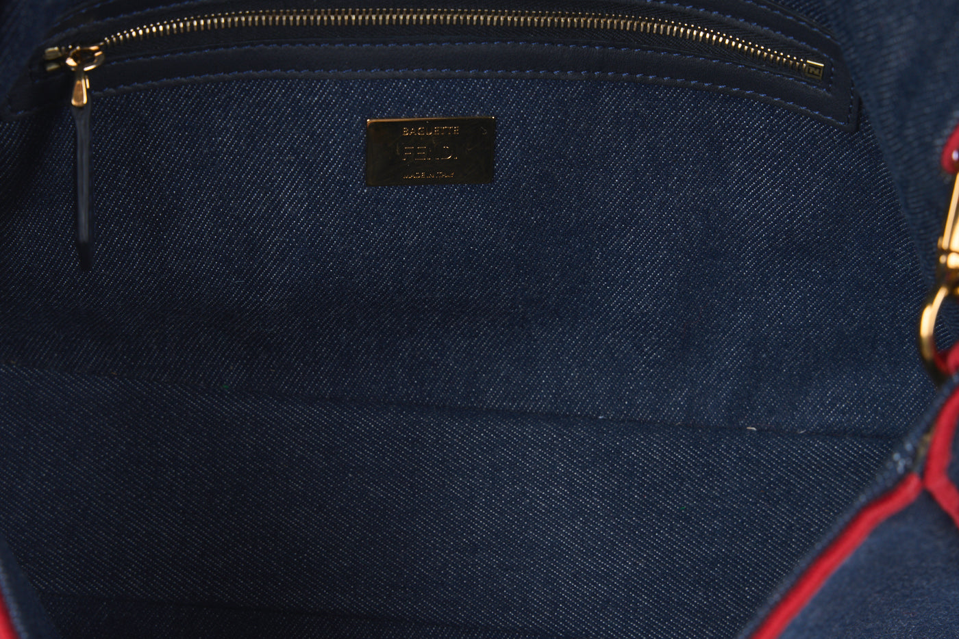 FENDI large baguette denim and red