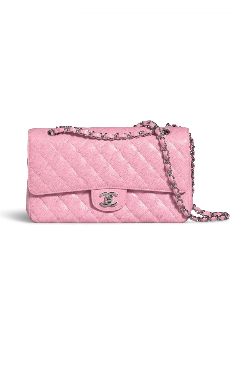 CHANEL classic medium double flap sakura pink caviar with silver hardware