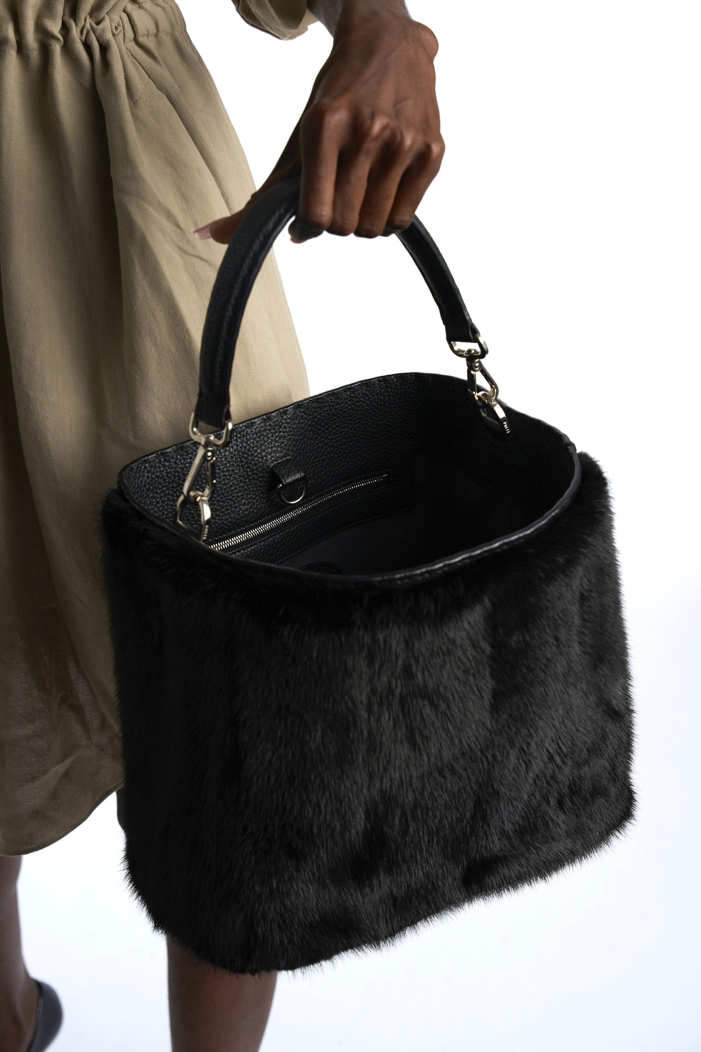 FENDI Selleria mink fur leather handbag