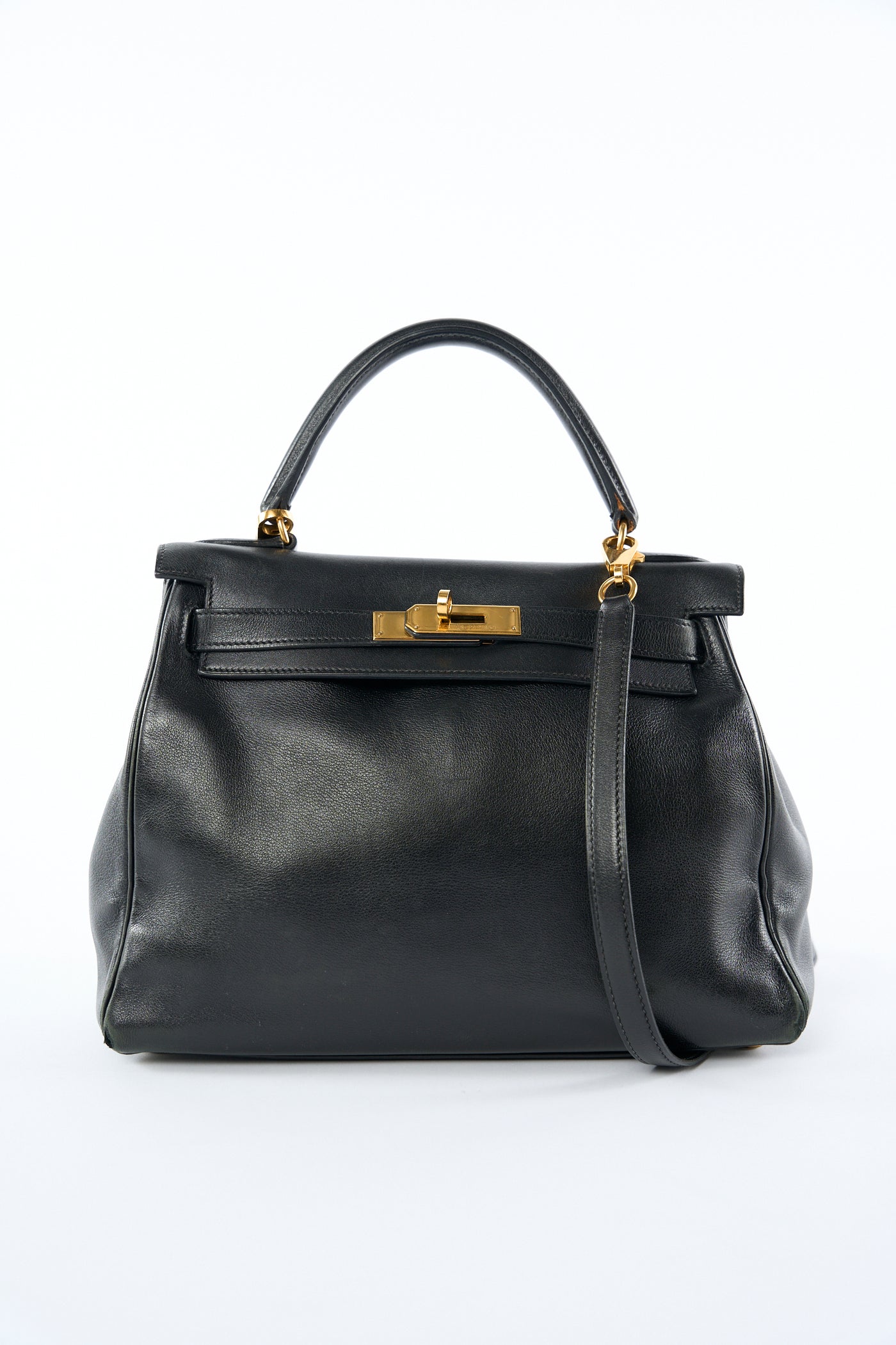 HERMES Kelly 28 vintage 1996 black swift leather with gold hardware