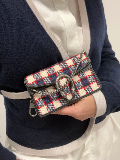 GUCCI Dyonisus extra mini tweed red, white, navy handbag