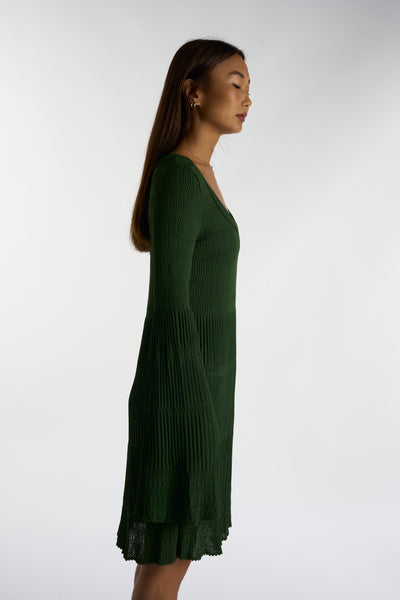 AZZEDINE ALAIA greeen flute sleeves dress size 38