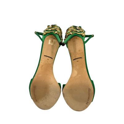 DOLCE GABBANA Green satin embellished heels size 39