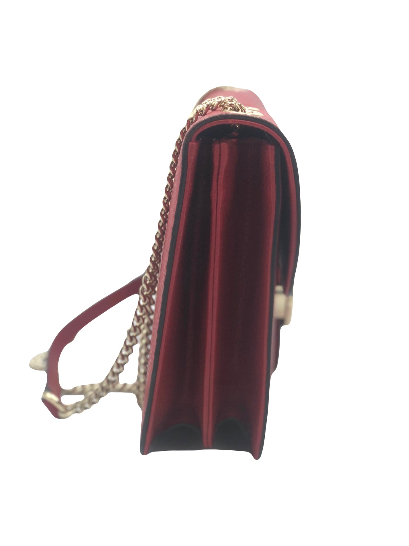 GUCCI red large interlocking grain calfskin handbag with gold chain