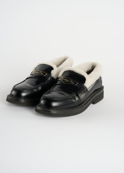 CHRISTIAN DIOR shearling smooth leather loafers