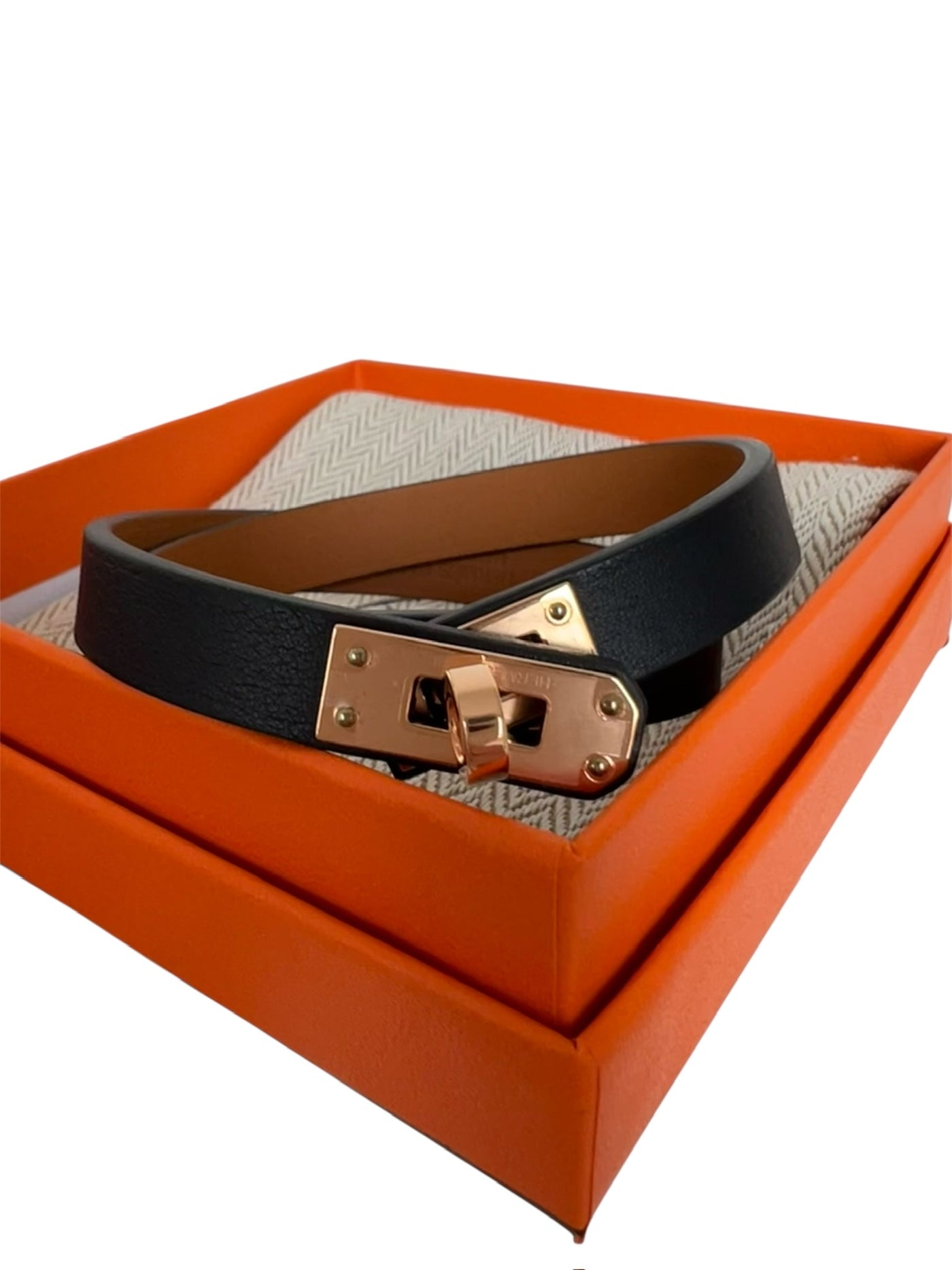 HERMES Kelly Double Tour bracelet Swift Noir Rose Gold Unworn with box