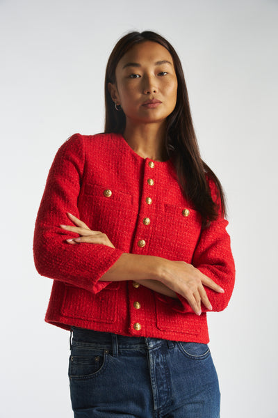 CELINE red boucle wool jacket size 38