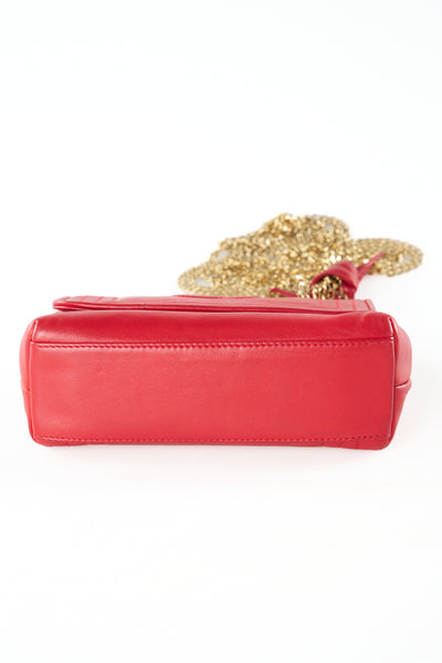 CHANEL red leather mini flap shoulder bag vintage 1986-1988