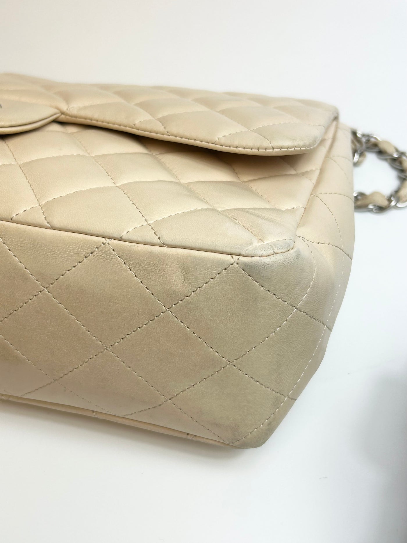 CHANEL Jumbo Single Flap Beige Clair Lambskin Leather Silver Hardware with box