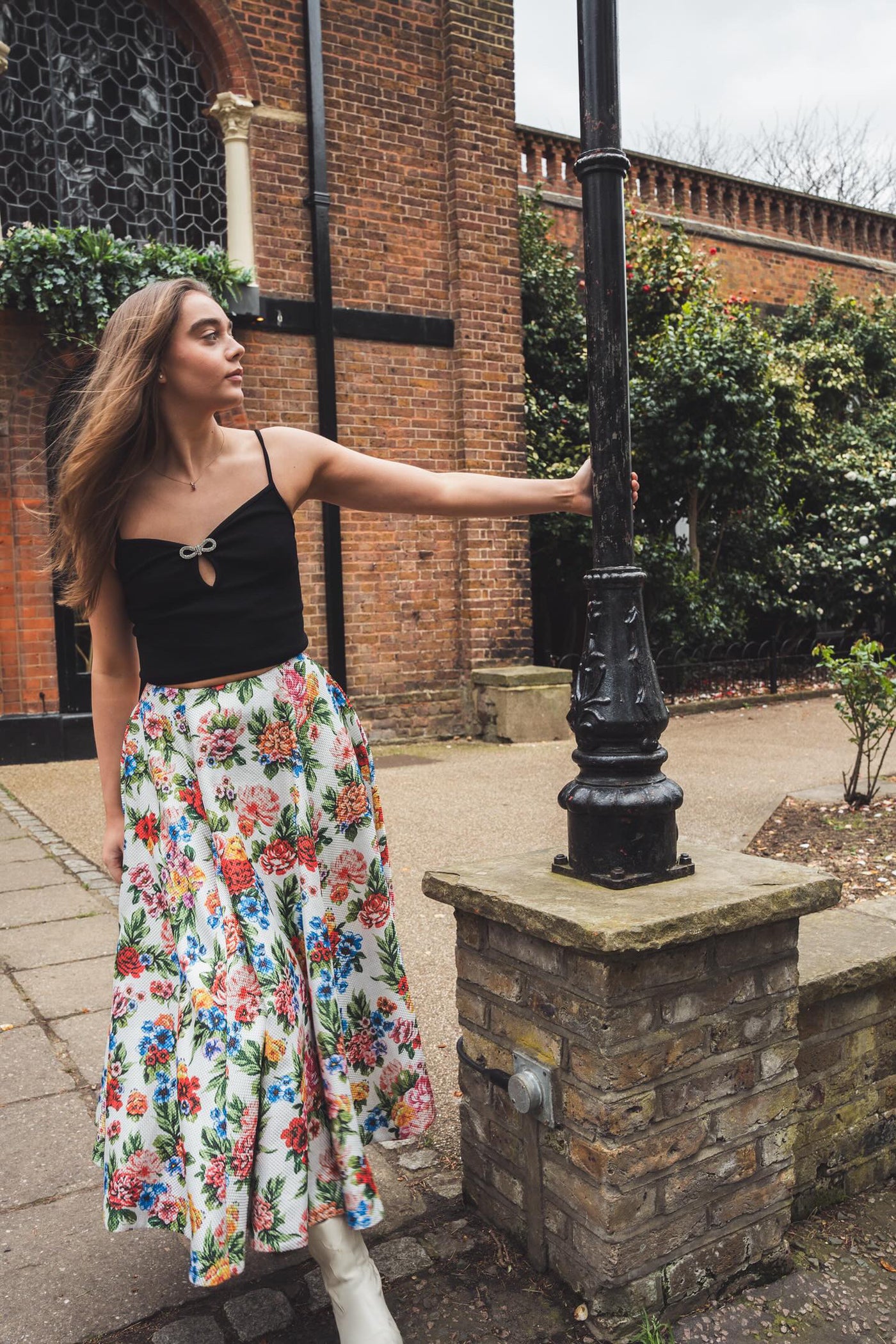 EMILIA WICKSTEAD basketwave floral maxi skirt