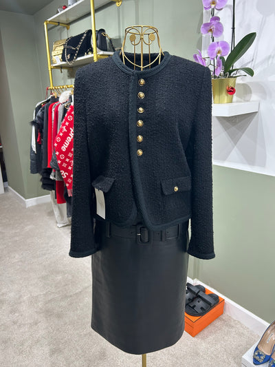 CELINE black chasseur jacket boucle with signature buttons size 40