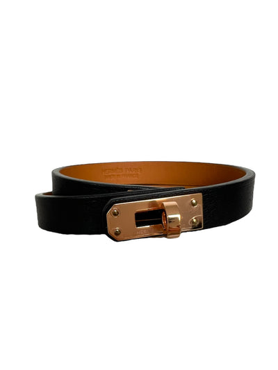 HERMES Kelly Double Tour bracelet Swift Noir Rose Gold Unworn with box