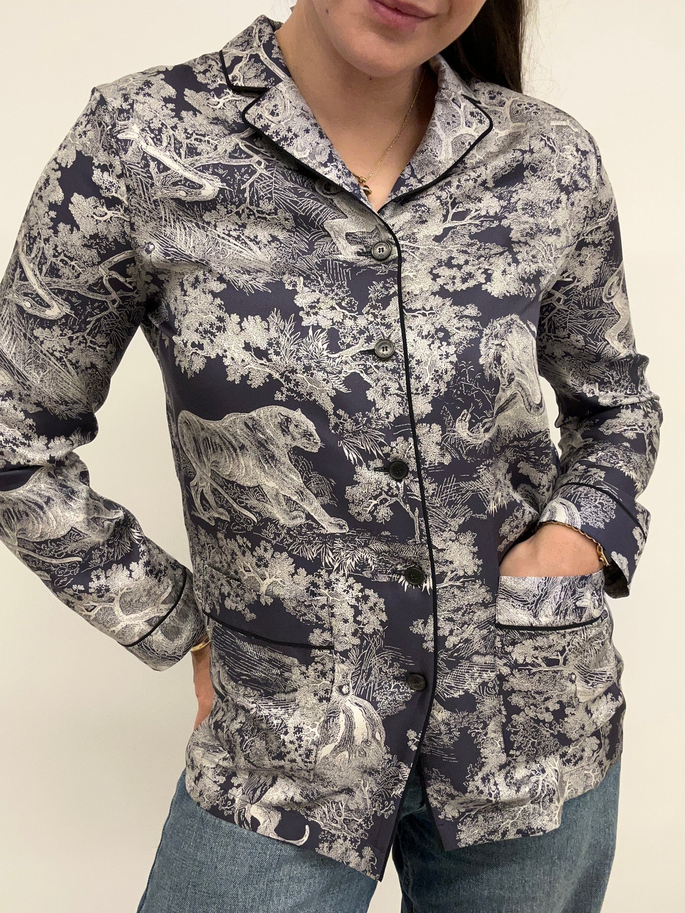 CHRISTIAN DIOR Silk Toile De Jouy blouse size 36fr oversized