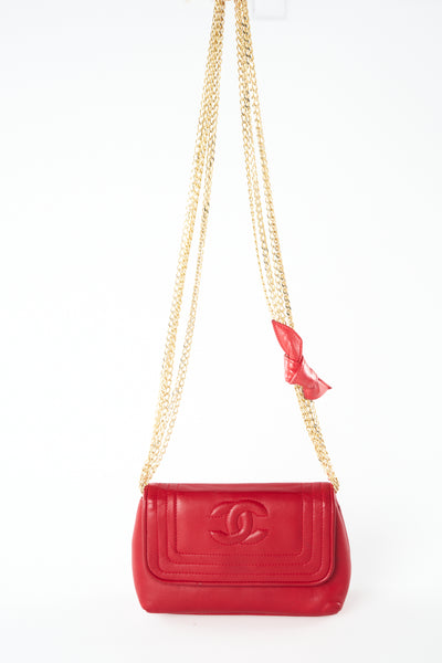 CHANEL red leather mini flap shoulder bag vintage 1986-1988