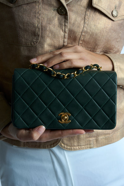 CHANEL rare mini full flap british green 24 ct gold hardware