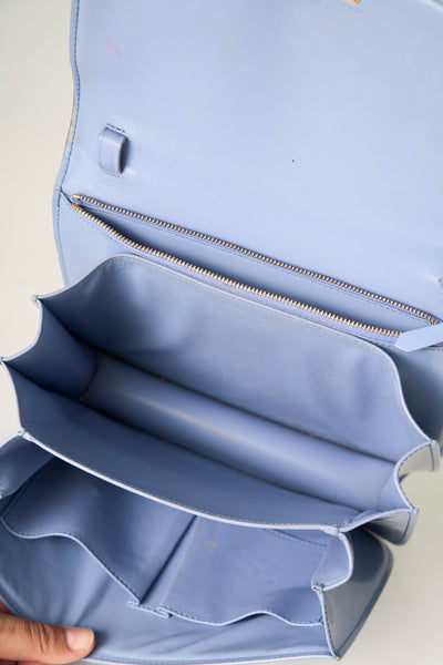 CELINE medium blue shiny calfskin classic handbag