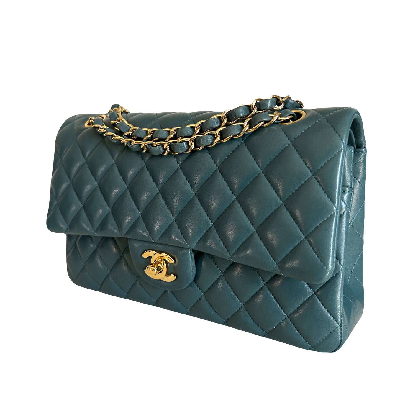 CHANEL medium classic double flap teal lambskin with gold hardware RRP: £8850